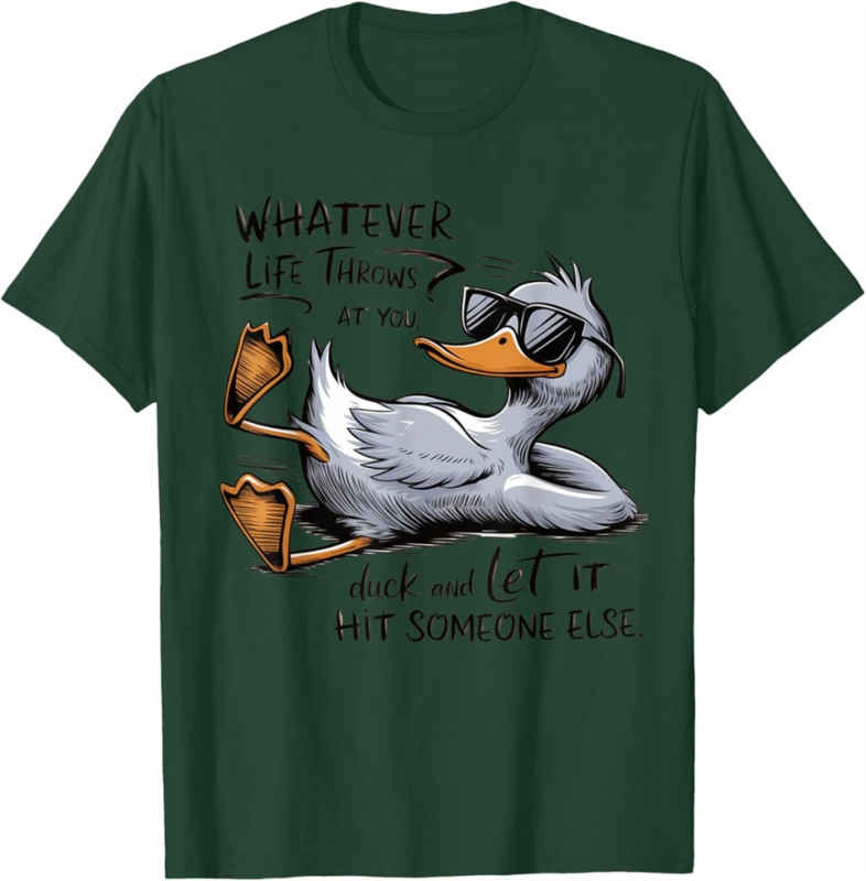 Határokon átnyúló 2025 új rövid ujjú szemüveg kacsa újdonság nyomtatott kerek nyakú póló férfi és női nyári vékony felső