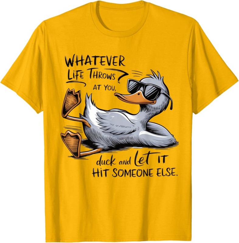 Határokon átnyúló 2025 új rövid ujjú szemüveg kacsa újdonság nyomtatott kerek nyakú póló férfi és női nyári vékony felső