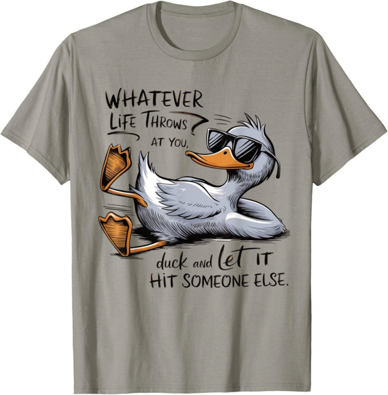 Határokon átnyúló 2025 új rövid ujjú szemüveg kacsa újdonság nyomtatott kerek nyakú póló férfi és női nyári vékony felső