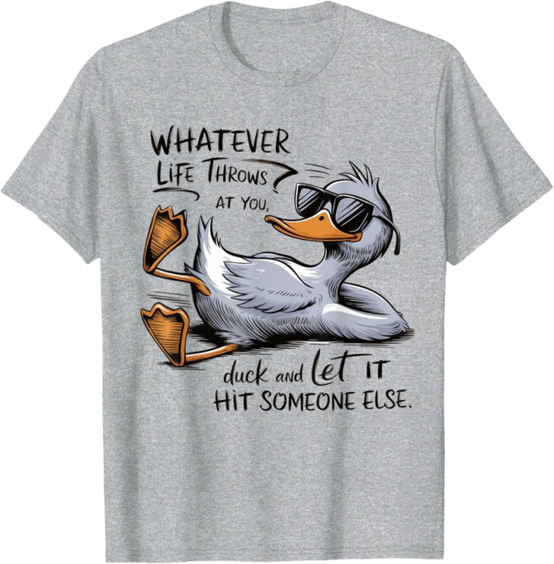 Határokon átnyúló 2025 új rövid ujjú szemüveg kacsa újdonság nyomtatott kerek nyakú póló férfi és női nyári vékony felső