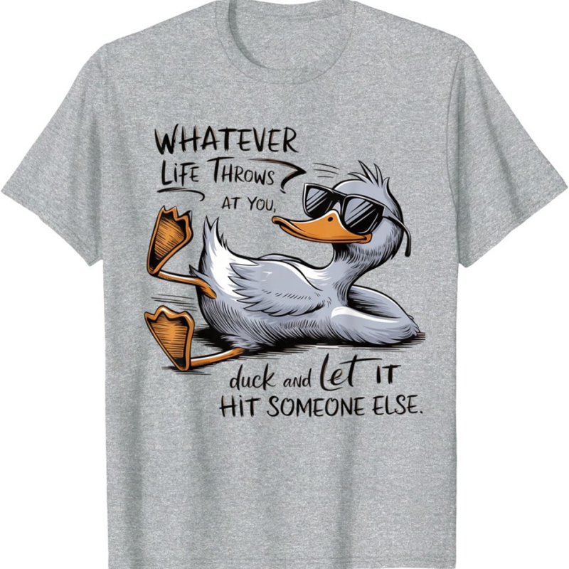 Határokon átnyúló 2025 új rövid ujjú szemüveg kacsa újdonság nyomtatott kerek nyakú póló férfi és női nyári vékony felső