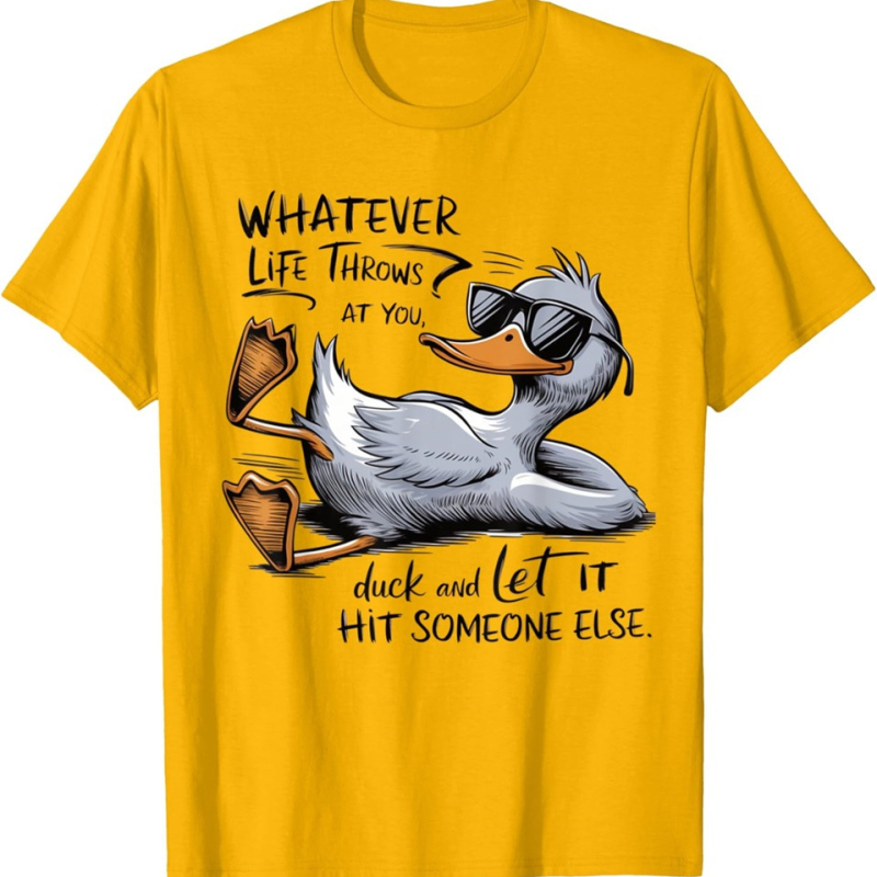 Határokon átnyúló 2025 új rövid ujjú szemüveg kacsa újdonság nyomtatott kerek nyakú póló férfi és női nyári vékony felső