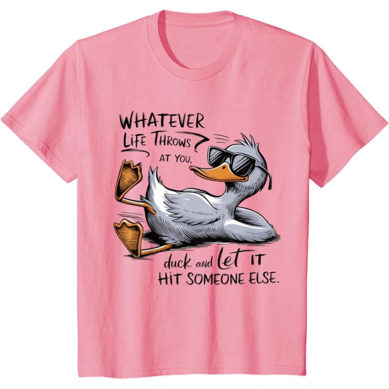 Határokon átnyúló 2025 új rövid ujjú szemüveg kacsa újdonság nyomtatott kerek nyakú póló férfi és női nyári vékony felső