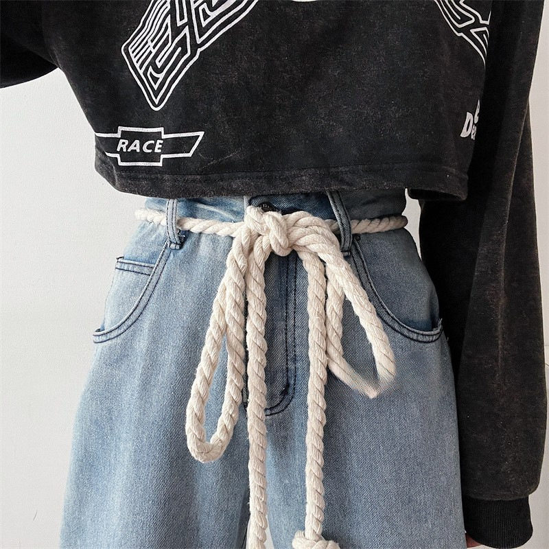 Vintage vastag kötélöv, női, stílusos, dekoratív, mindenhez illő farmeröv, diák- és fiatalembereknek való nadrágöv