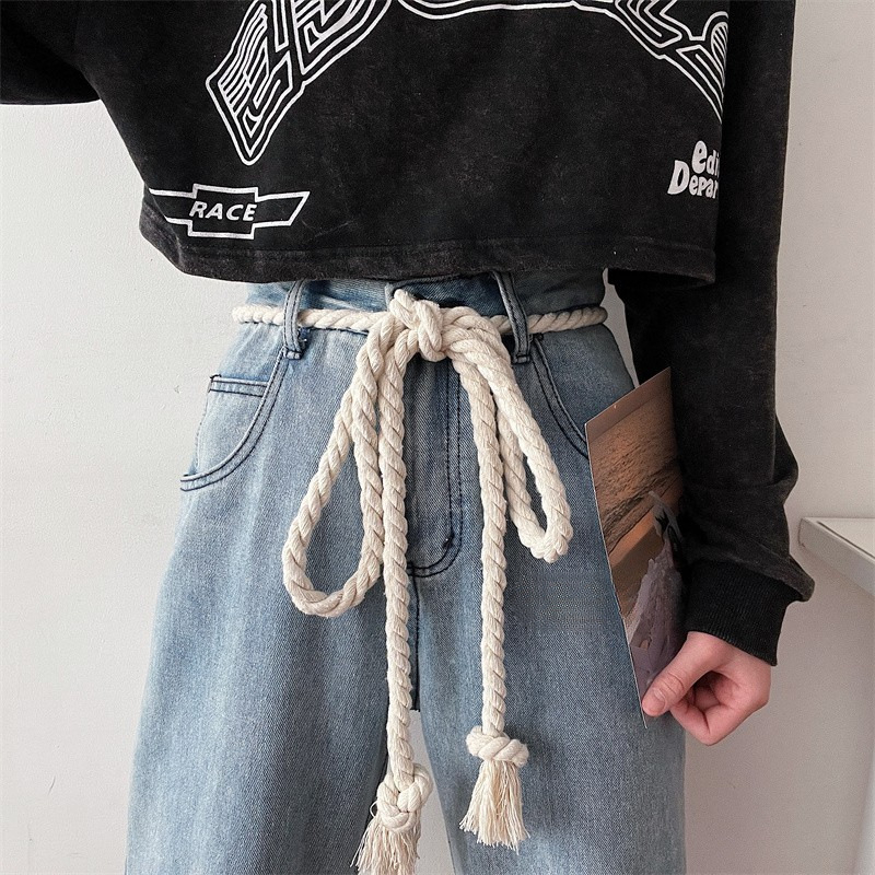 Vintage vastag kötélöv, női, stílusos, dekoratív, mindenhez illő farmeröv, diák- és fiatalembereknek való nadrágöv
