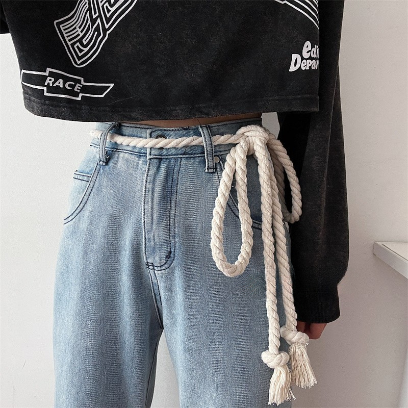 Vintage vastag kötélöv, női, stílusos, dekoratív, mindenhez illő farmeröv, diák- és fiatalembereknek való nadrágöv