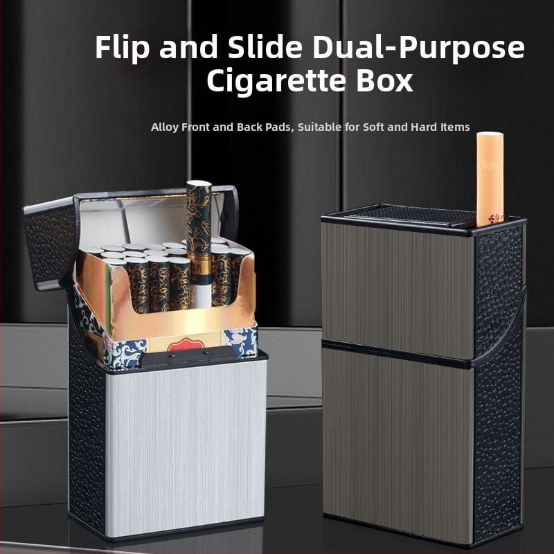 8004B Dvigubo atidarymo dangtelio metalinis cigarečių dėklas su užsegimu, atsparus suspaudimui, atsparus drėgmei, atsparus prakaitui, stumdomas, dvigubos paskirties, vielos tempimo rėmas, didelė talpa