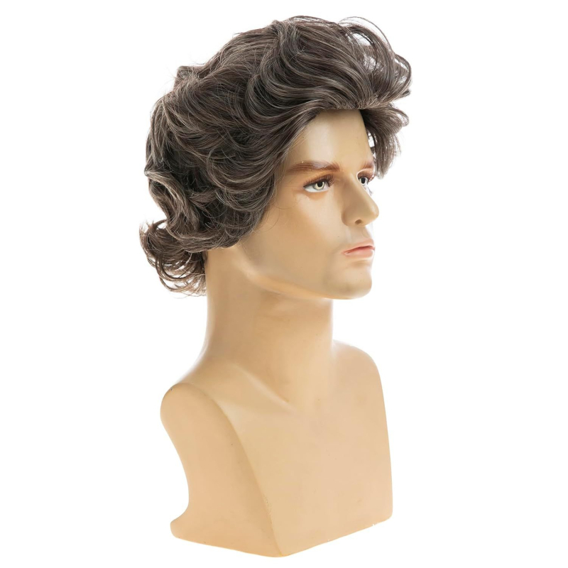 Piiriülene uus parukas Euroopa ja Ameerika meeste pruunikashall segavärvi lühikeste lokkis juustega peakate moodne meeste lühike parukas hulgimüük