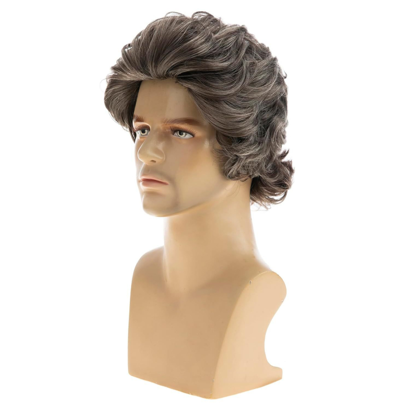 Piiriülene uus parukas Euroopa ja Ameerika meeste pruunikashall segavärvi lühikeste lokkis juustega peakate moodne meeste lühike parukas hulgimüük