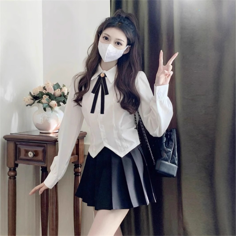 Fehér ing női szűk derekú design sense niche rövid ing hosszú ujjú felső karcsúsított szabású jk egyenruha