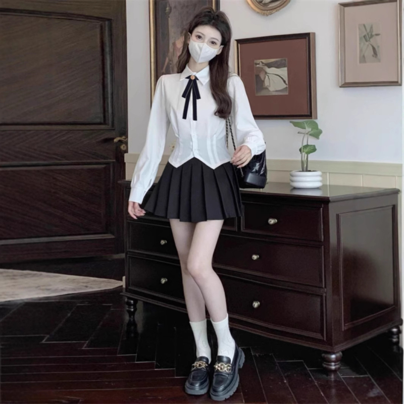 Fehér ing női szűk derekú design sense niche rövid ing hosszú ujjú felső karcsúsított szabású jk egyenruha