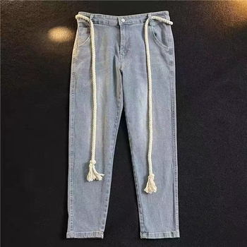 Retro vastag kötélöv, női stílusú díszes, mindenhez illő farmeröv, diák- és fiatalember nadrágöv