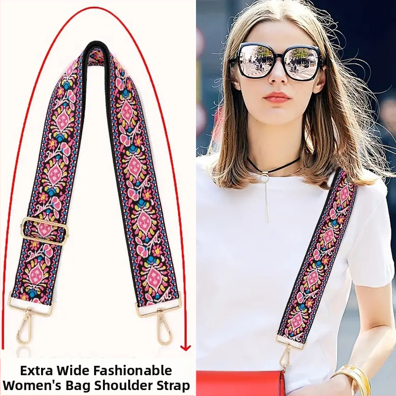 Rankinė per petį su itin plačiais aksesuarais, spalvinga rankinė, storas dirželis, ilgas pakaitinis dirželis, reguliuojamas universalus krepšys per petį