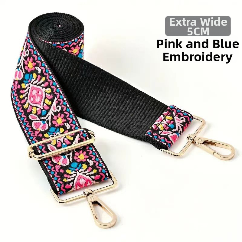 Rankinė per petį su itin plačiais aksesuarais, spalvinga rankinė, storas dirželis, ilgas pakaitinis dirželis, reguliuojamas universalus krepšys per petį