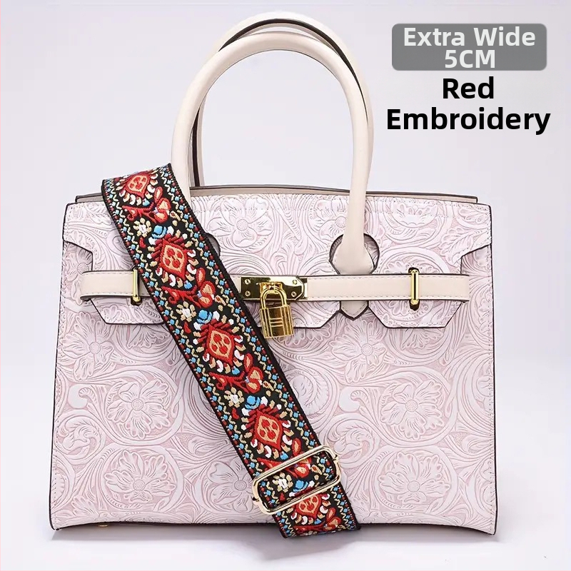 Rankinė per petį su itin plačiais aksesuarais, spalvinga rankinė, storas dirželis, ilgas pakaitinis dirželis, reguliuojamas universalus krepšys per petį