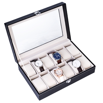 24 bitų juodos spalvos PU odos laikrodžių dėžutė, pritaikyta daiktų laikymo dėžutei, pritaikyta aksominei permatomai vitrinai, didmeninė prekyba papuošalų dėžutėmis, apdorojimas