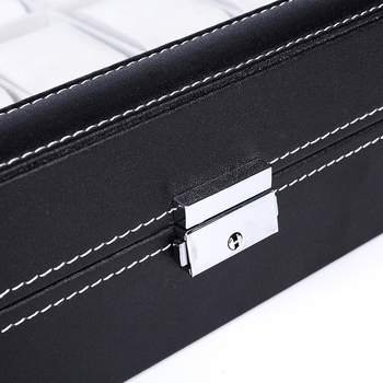 24 bitų juodos spalvos PU odos laikrodžių dėžutė, pritaikyta daiktų laikymo dėžutei, pritaikyta aksominei permatomai vitrinai, didmeninė prekyba papuošalų dėžutėmis, apdorojimas