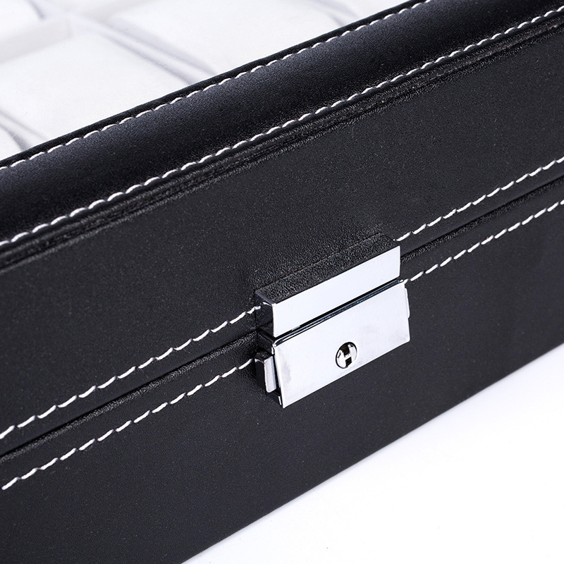 24 bitų juodos spalvos PU odos laikrodžių dėžutė, pritaikyta daiktų laikymo dėžutei, pritaikyta aksominei permatomai vitrinai, didmeninė prekyba papuošalų dėžutėmis, apdorojimas