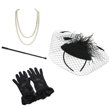 Ευρωπαϊκά και αμερικανικά αξεσουάρ μαλλιών νύφης φτερό λουλούδι πλέγμα κλιπ μαλλιών μικρό μπερέ φόρεμα cheongsam αξεσουάρ γάντια σετ κολιέ