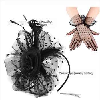 Ευρωπαϊκά και αμερικανικά αξεσουάρ μαλλιών νύφης φτερό λουλούδι πλέγμα κλιπ μαλλιών μικρό μπερέ φόρεμα cheongsam αξεσουάρ γάντια σετ κολιέ