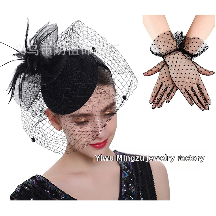Európai és amerikai hajdíszek, menyasszony, toll, virág, hálós hajcsat, kis svájcisapka, ruha, cheongsam kiegészítők, kesztyű, nyaklánc szett