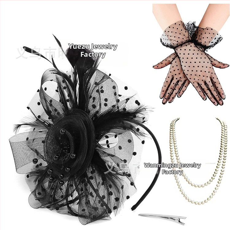 Európai és amerikai hajdíszek, menyasszony, toll, virág, hálós hajcsat, kis svájcisapka, ruha, cheongsam kiegészítők, kesztyű, nyaklánc szett