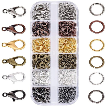 12 rácsos, barkács ékszerkombináció kiegészítőkkel, 12 mm-es delfinkapocs, 5 mm-es nyitott gyűrű, zárt gyűrű, ugrógyűrű, Amazon robbanások