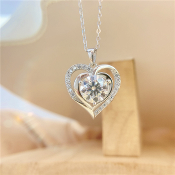 Ασημένιο κολιέ αγάπης S925 Mossang Diamond 3 καρατίων, ελαφρύ, πολυτελές, ασημένιο μενταγιόν, ρομαντικό δώρο για κοπέλα, βαριά βιομηχανία