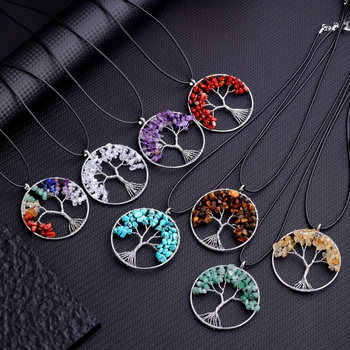 7 színű természetes kő kristály kavics pénzfa kézzel felhúzható életfa medál nyaklánc ékszer