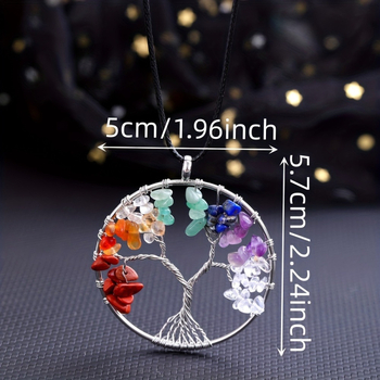 Φυσική πέτρα 7 χρωμάτων με κρύσταλλο, χαλίκι, δέντρο με χρήματα, κουρδιστό στο χέρι, μενταγιόν, δέντρο της ζωής, κοσμήματα