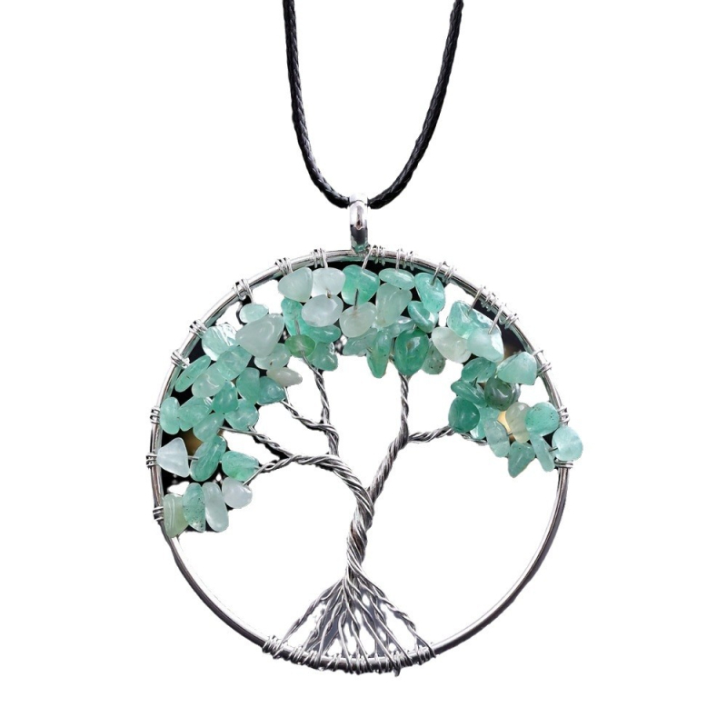 7 színű természetes kő kristály kavics pénzfa kézzel felhúzható életfa medál nyaklánc ékszer