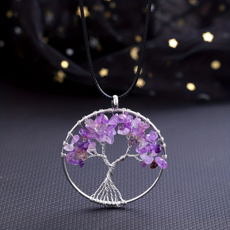 7 színű természetes kő kristály kavics pénzfa kézzel felhúzható életfa medál nyaklánc ékszer