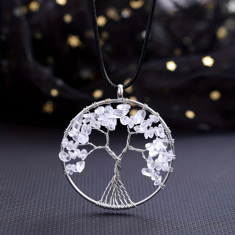 7 színű természetes kő kristály kavics pénzfa kézzel felhúzható életfa medál nyaklánc ékszer