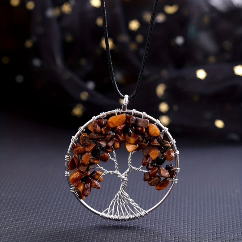 7 színű természetes kő kristály kavics pénzfa kézzel felhúzható életfa medál nyaklánc ékszer