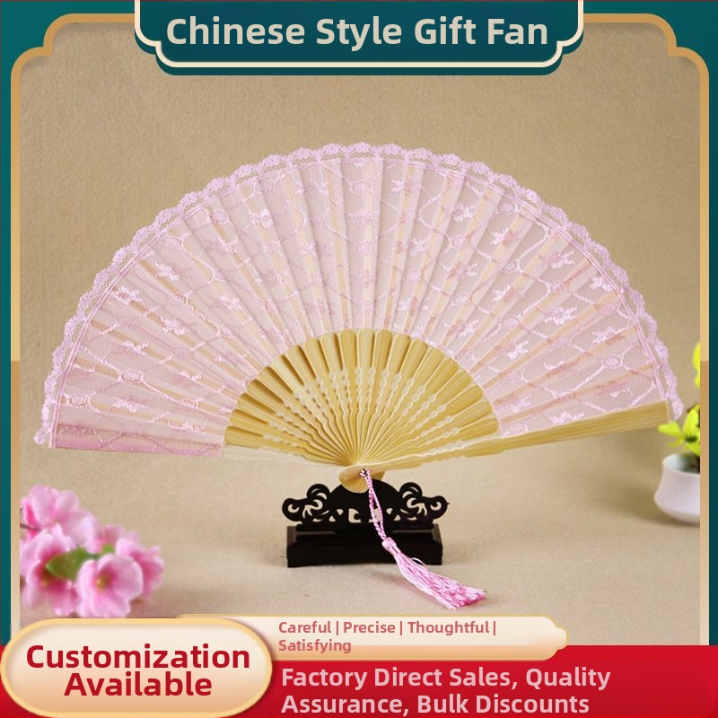 Сгъваем фен за принцеса с дантела в европейски стил, античен занаятчийски фен за подаръци, аксесоари за танци, производители на фенове за генериране на източници