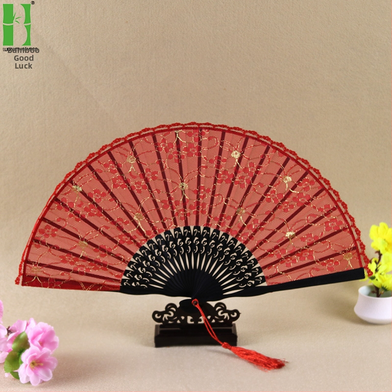 Сгъваем фен за принцеса с дантела в европейски стил, античен занаятчийски фен за подаръци, аксесоари за танци, производители на фенове за генериране на източници