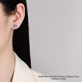 S925 sterling ezüst fülbevaló női Mosan gyémánt fülbevaló női négykarmos nyolcas férfi csillag fülbevaló D színű 1 karátos moissanit fülbevalók