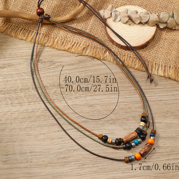 Κολιέ πανκ σε ρετρό καλλιτεχνικό στυλ, ξύλινες χάντρες από κράμα αλουμινίου πολλαπλών στρώσεων, χειροποίητο, με σχέδιο, κοσμήματα πολλαπλών στρώσεων