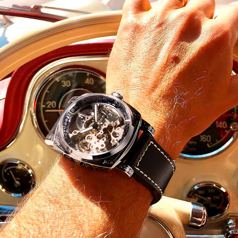 TikTok Explosive Brand impermeabil ceas bărbătesc Flywheel automat mecanic piele luminos la modă Hollow Trend autentic