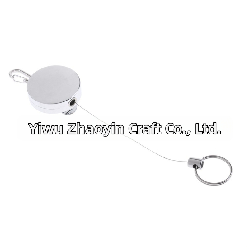 Трансграничен горещо продаван 4 см изцяло метален лесен за издърпване ключодържател с лесно издърпване на телено въже, телескопичен ключодържател за външна употреба, против изгубване