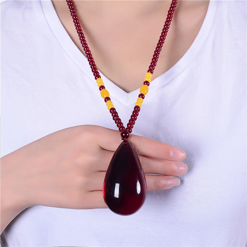 Új Po Bloody pulóverlánc, csúcskategóriás vízcsepp medál, hosszú, sokoldalú nyári utánzatú viaszméz nyaklánc női nyakpánt ajándékba