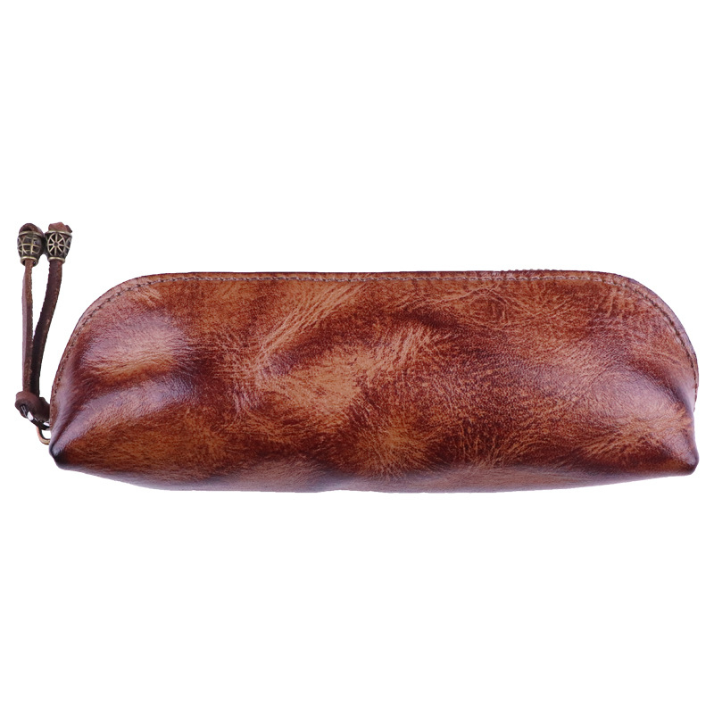 Naujas pirmojo sluoksnio karvės odos pieštukų dėklas vyrams, vintažinis, rankomis šlifuotas, senas, augalinio rauginimo odinis, raštinės reikmenų pieštukų dėklas, akinių laikymo krepšys