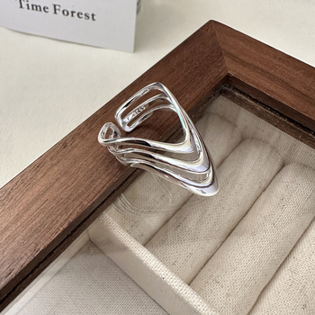 Ασημένιο δαχτυλίδι S925 με φαρδύ πρόσωπο και πολυστρωματικό σχέδιο, γυναικεία κοσμήματα, διακόσμηση πάρτι δεξιώσεων