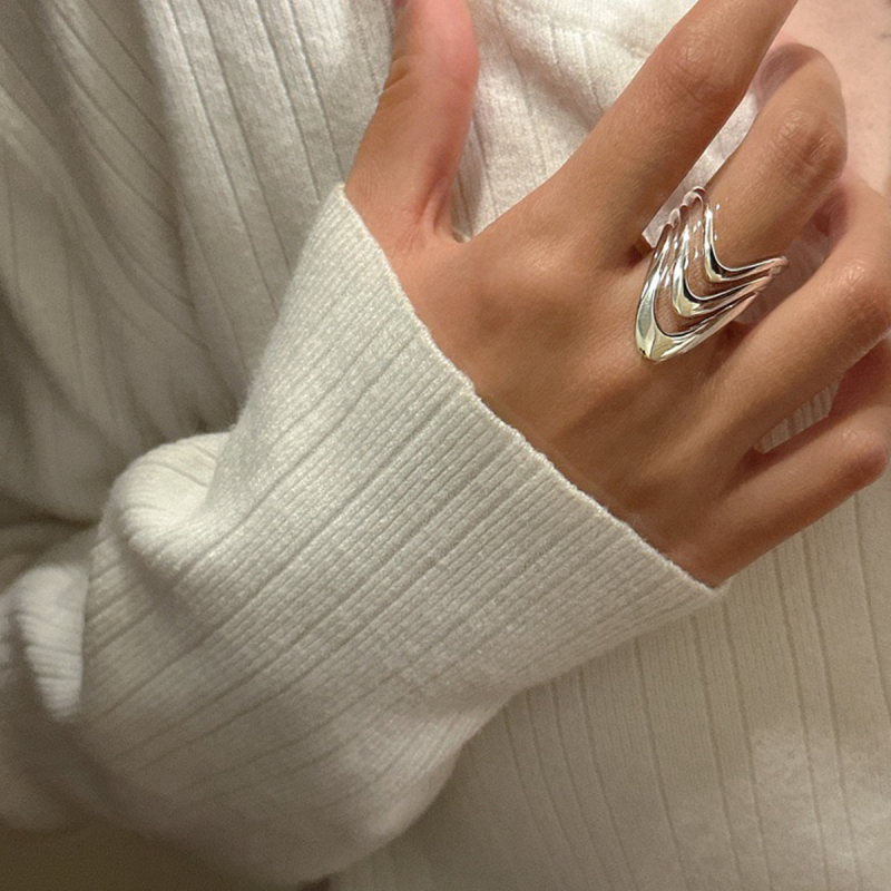 S925 sterling ezüst divatos személyiség széles arcú többrétegű gyűrű női ékszerek, bankett parti dekoráció