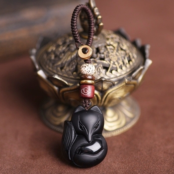 Μπρελόκ Fox από μαύρο χρυσό οψιδιανό με παγωμένο κόμπο και διαμάντια, χειροποίητο πλεκτό μενταγιόν στη μέση, για ανδρικά και γυναικεία αξεσουάρ