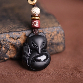 Μπρελόκ Fox από μαύρο χρυσό οψιδιανό με παγωμένο κόμπο και διαμάντια, χειροποίητο πλεκτό μενταγιόν στη μέση, για ανδρικά και γυναικεία αξεσουάρ