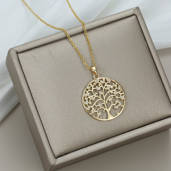 Ευρωπαϊκή και αμερικανική νέα άφιξη μόδας δέντρο ζωής μικρο-ένθετο ελαφρύ πολυτελές πλήρες διαμάντι εξαιρετικό κολιέ μοντέρνα κλειδαριά οστέινα αλυσίδα