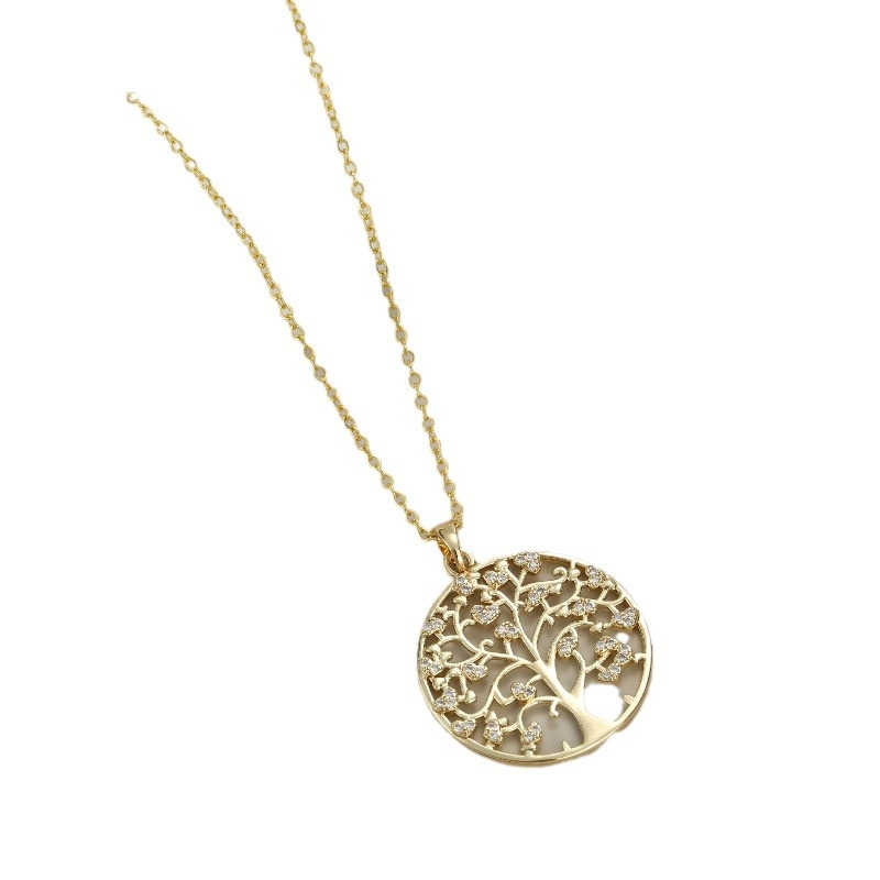 Európai és amerikai új érkezésű divatos életfa mikroberakásos könnyű luxus teljes gyémánttal díszített nyaklánc divatos zárral ellátott csontlánc