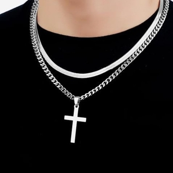 Európai és amerikai új ékszerek rozsdamentes acél kereszt kétrétegű nyaklánc kreatív csavart lánc kubai többrétegű egymásra rakott nyaklánc