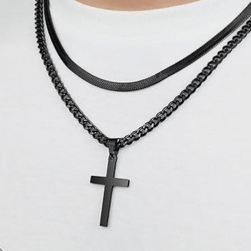 Európai és amerikai új ékszerek rozsdamentes acél kereszt kétrétegű nyaklánc kreatív csavart lánc kubai többrétegű egymásra rakott nyaklánc